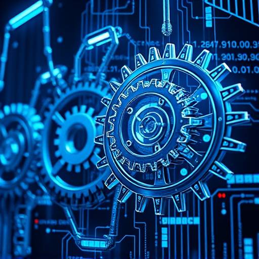 Imagen conceptual que representa la misión de Academia Digital InnovaTech, con engranajes y código entrelazados